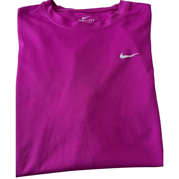 NIKE DRI-FIT SHORT SLEEVE T-SHIRT, WOMENS, M, FUCHSIA, ROUND NECKLINE - Picture 2 of 9